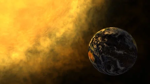 Planet Earth and glowing Sun, solar flare, global warming Stock Footage 24532459