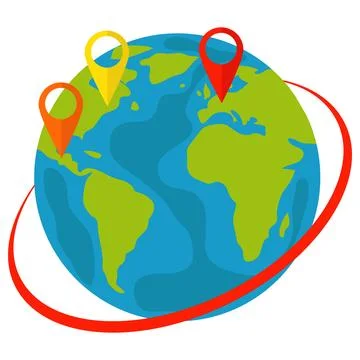 Planet Earth and map pins icon. Locations of locations on the planet Earth. 库存插图