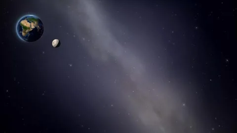 Planet Earth and Moon Orbiting in Space with Milky Way Background Stock Footage 345310939