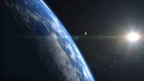 Planet earth and moon. View from space. The camera turns to the right. The moon Stock Footage 116499302