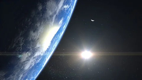 Planet earth and moon. View from space. Stars twinkle. Flight over the Earth Stock Footage 116499338