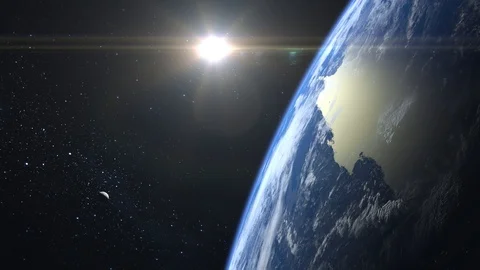 Planet earth and moon. View from space. Stars twinkle. Flight over the Earth Video stock 116819633