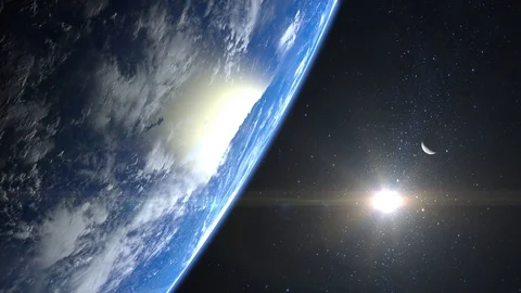 Planet earth and moon. View from space. The camera flies away from the Earth Stock Footage 117296679
