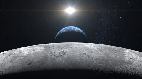 Planet earth and moon. View from space. The camera approaches the Earth and Stock Footage 119926426