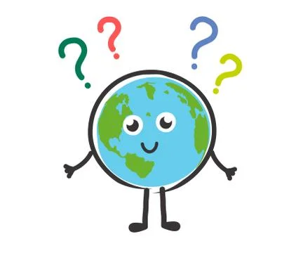 Planet earth and question mark on a white background. Cartoon. Stock Illustration