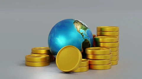 Planet earth and stack of coin, concept of global business Видео 247429690