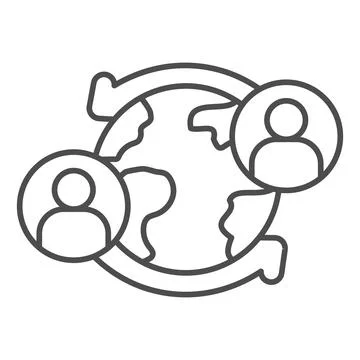 Planet earth and users thin line icon, online education concept, social media Stock Illustration