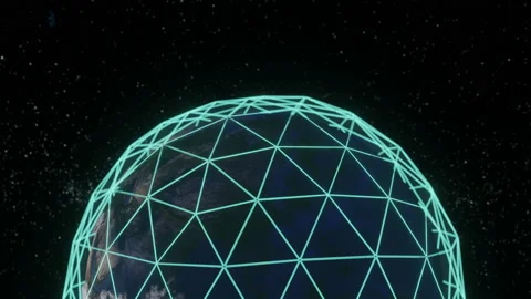 Planet earth animation. Neon waves. Stock Footage