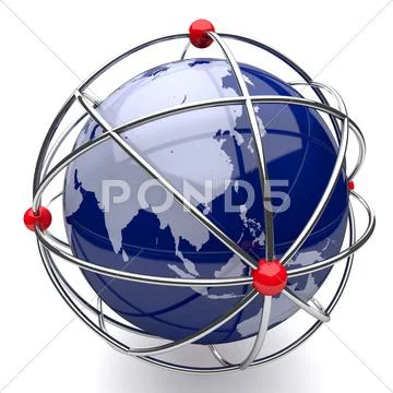 Planet earth in atom cage asia Stock Illustration