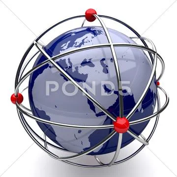 Planet earth in atom cage Stock Illustration