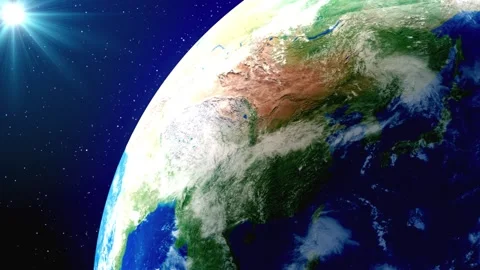 Planet Earth Background spinning globe with a nearby star Stock Footage 236424905