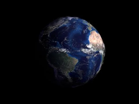 Planet earth on black background view from space 3d render Stock Illustration