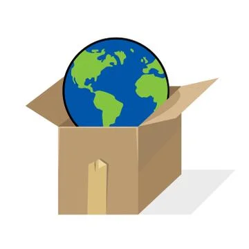 Planet earth in the brown box, vector illustration Stock Illustration