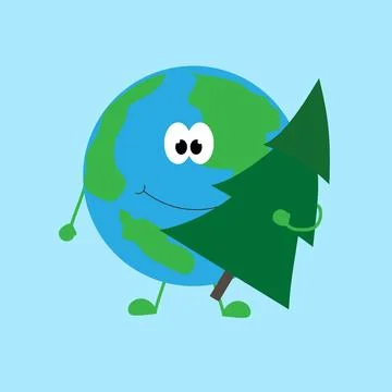 Planet Earth with a Christmas tree in hands celebrates Christmas. Stock Illustration