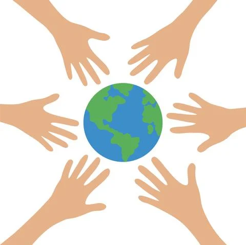 Planet Earth. Circle from different hands. Earth Day concept. Protection, hel Stock Illustration