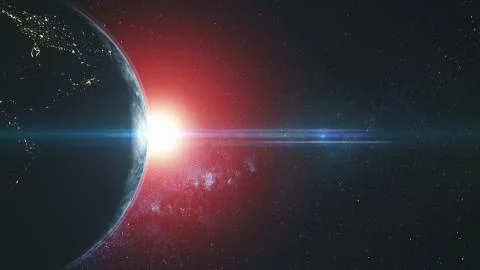 Planet earth circle round flare sun beam glow Stock Illustration