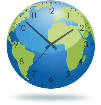 Planet Earth with clock face isolated on white Stock Illustration