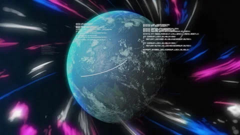 Planet Earth with coding text over colorful light streaks in space animation Stock Footage 306433083