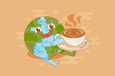 Planet earth coffee break time enjoyment vector Illustrazione stock
