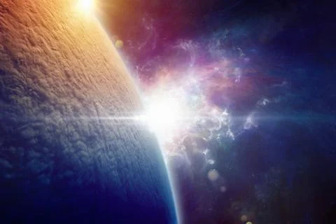 Planet Earth is completely covered with clouds after a nuclear war Stock Photos
