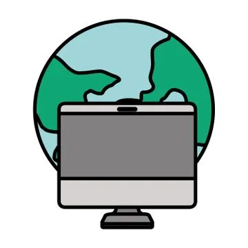 Planet earth with computer desktop icon Illustrazione stock