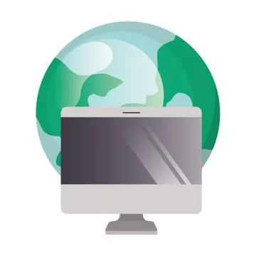 Planet earth with computer desktop icon Illustrazione stock