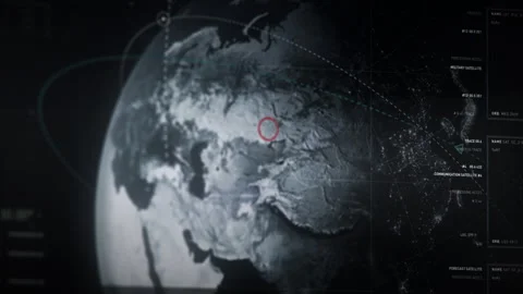 Planet Earth on a computer screen. Satellite signal coming from Kazakhstan. UI Stock Footage 268190134