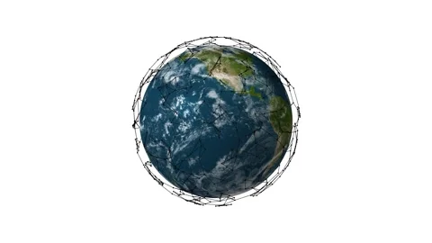 Planet Earth with a constellation of satellites orbiting around it, connect.. Vidéo 307483830