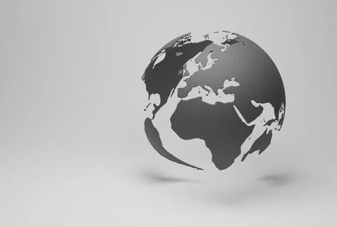 Planet earth, dark world map converted to globe, 3D object with shadows on li Illustrazione stock