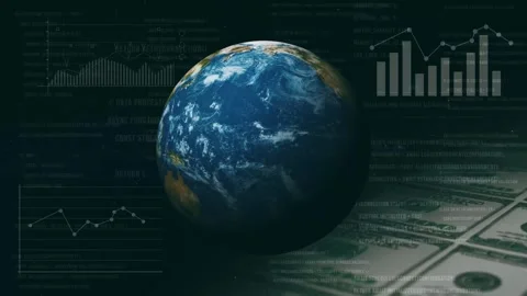 Planet Earth, digital code, dollars, background made of graphs. 库存影片 348197776