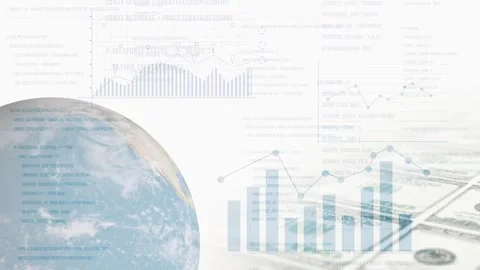 Planet Earth, digital code, dollars, background made of graphs. 库存影片 348197784