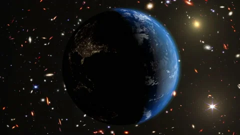 Planet earth with distant galaxies Stock Footage 203844108