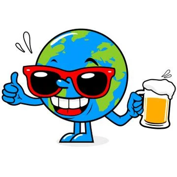 Planet earth drinking beer. Vector illustration Stock Illustration