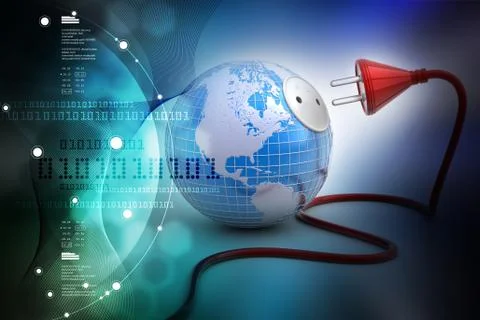 Planet Earth with electric cable Stock Illustration