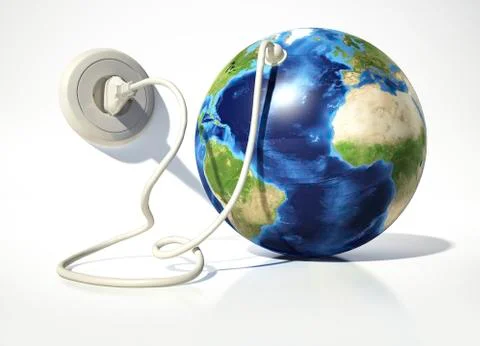 Planet Earth with electric cable, plug and socket. Illustrazione stock