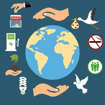Planet Earth environment under protection, ecology. Environmental protection. Stock Illustration