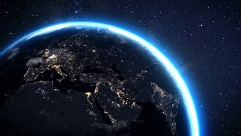 Planet earth Europe zone with night time and sunrise from space Stock Footage