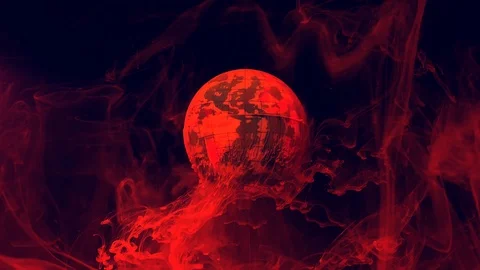 Planet earth on a fiery background. Red-orange watercolor ink in water Stock-Footage 123335394