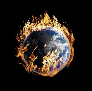Planet Earth on fire against black background. Conceptual image for global .. Foto stock