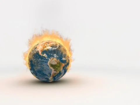 Planet Earth on Fire over White Background Stock Illustration