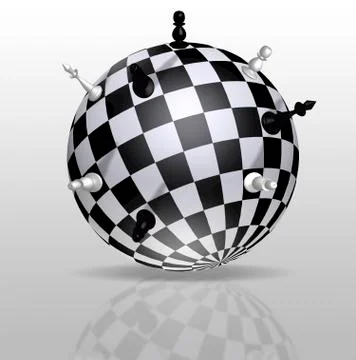 Planet Earth in the form of a chessboard with distant figures Stock Illustration