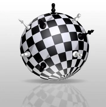 Planet Earth in the form of a chessboard with distant figures Stock Illustration