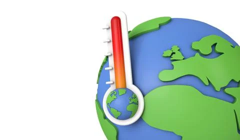 Planet earth global warming concept. Thermometer with earth model. 3D Render Stock Illustration