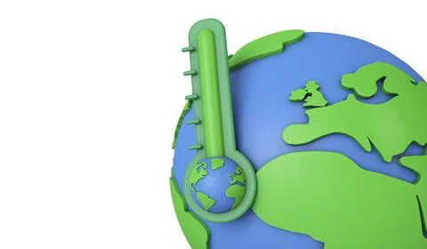 Planet earth global warming concept. Thermometer with earth model. 3D Render Stock Illustration