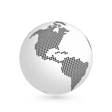 Planet Earth globe with black squared map of continent America. 3D vector Illustrazione stock