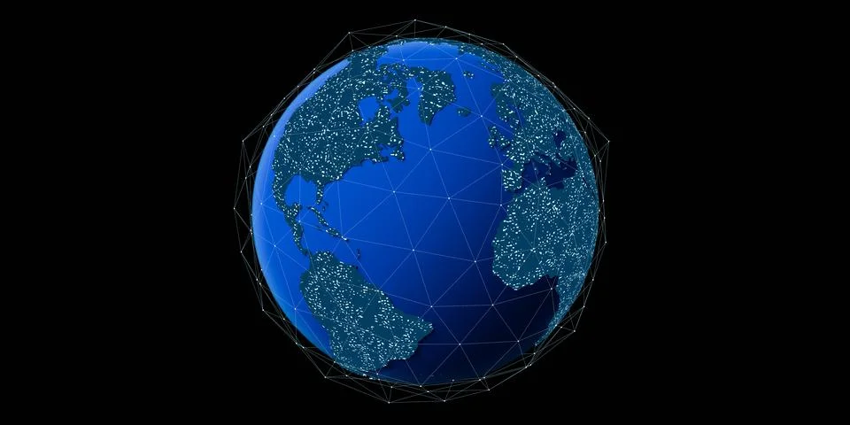 Planet Earth globe featuring glowing digital network connection dots lines in 스톡 일러스트