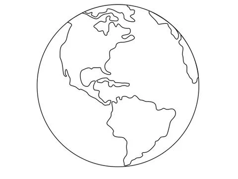Planet Earth, globe vector linear picture. Outline. North and South America. Stock Illustration