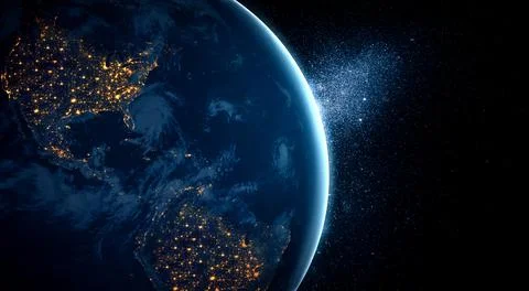 Planet earth globe view from space showing realistic earth surface and world map Stock Photos
