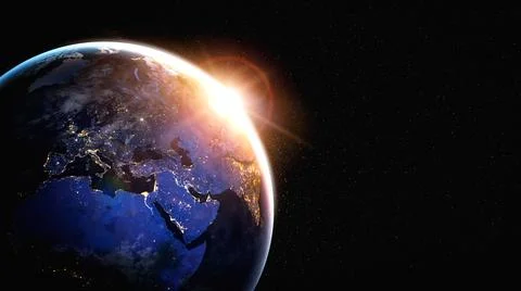 Planet earth globe view from space showing realistic earth surface and world map Stock Photos