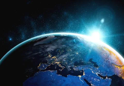 Planet earth globe view from space showing realistic earth surface and world map Stock Photos